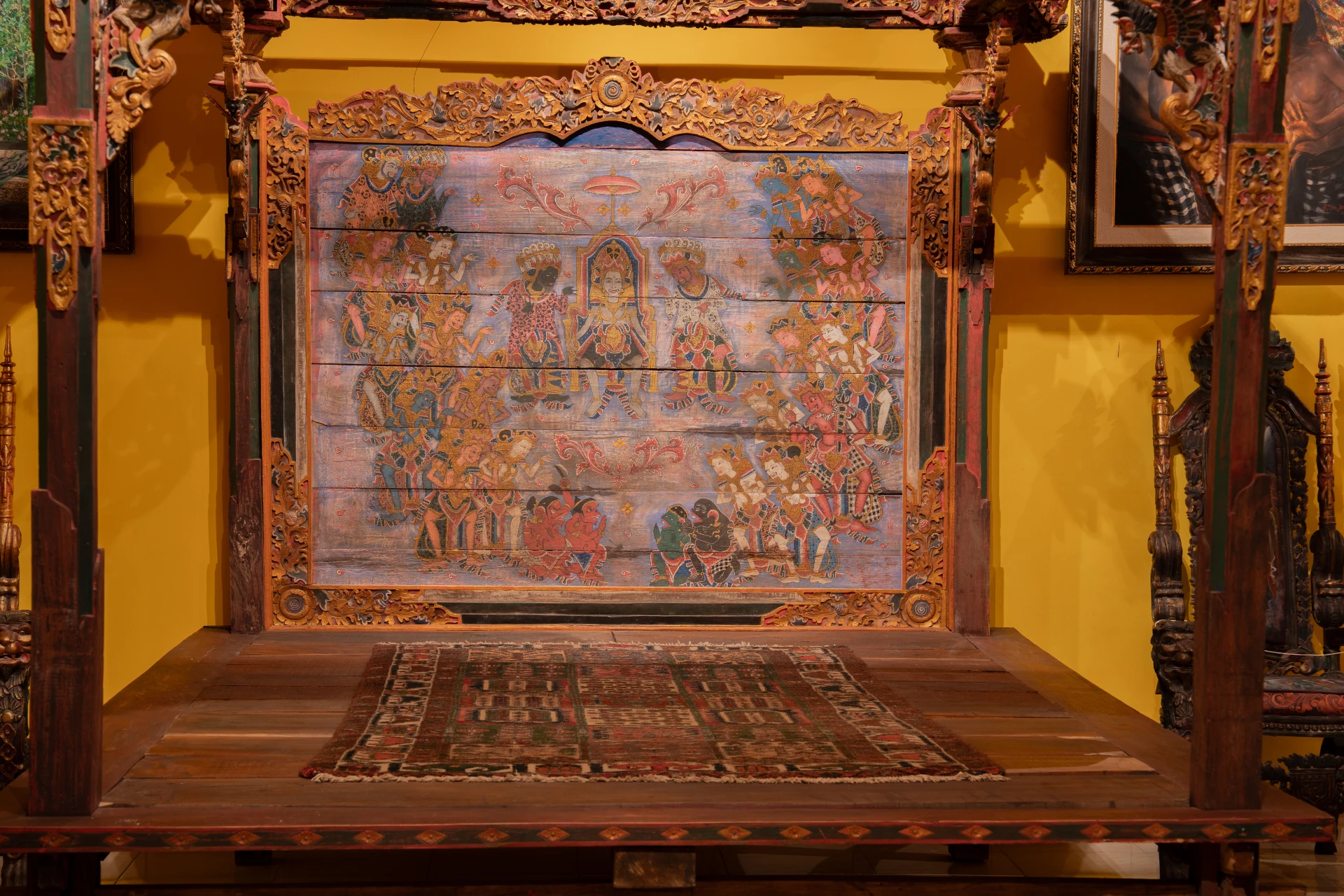 Historical Balinese paintings and archival displays in the Bale Gede Room, Museum Peter Bloch Collection.